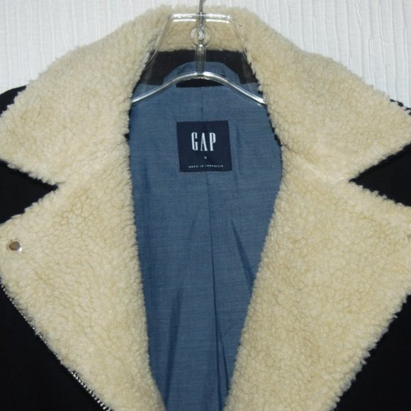 Gap Wool Blend Moto Sherpa jacket Size Small - Picture 5 of 7